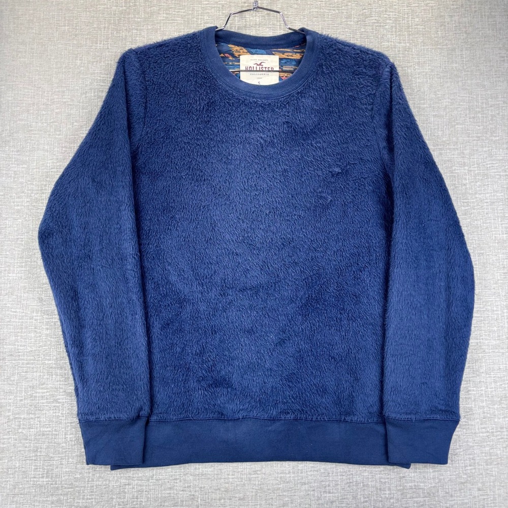 Hollister Mens Navy Blue High Pile Fleece Crewneck Sweatshirt Small NWT